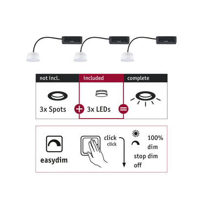Paulmann EBL Choose 3er Coin Set Easy-Dim LED 3x6,5W 630lm 2700K 51mm Kunststoff
