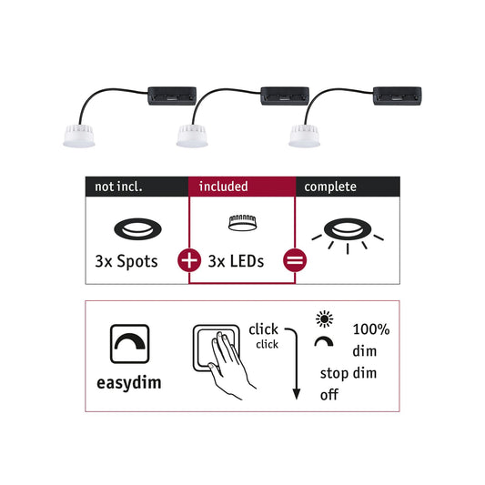 Paulmann EBL Choose 3er Coin Set Easy-Dim LED 3x6,5W 630lm 2700K 51mm Kunststoff