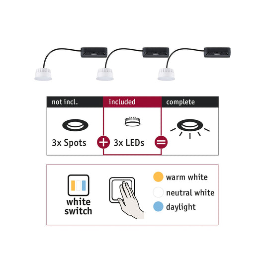 Paulmann EBL Choose 3er Coin Set WhiteSwitch LED 3x6,5W 620lm 2700K 51mm Kunststoff