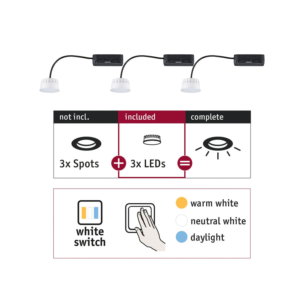 Paulmann EBL Choose 3er Coin Set WhiteSwitch LED 3x6,5W 620lm 2700K 51mm Kunststoff