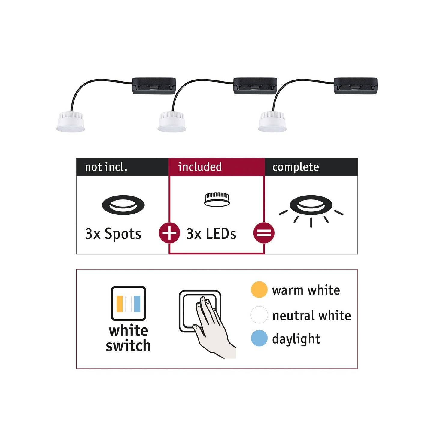 Paulmann EBL Choose 3er Coin Set WhiteSwitch LED 3x6,5W 620lm 2700K 51mm Kunststoff