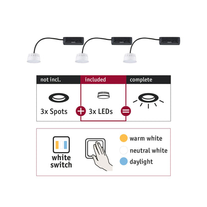 Paulmann EBL Choose 3er Coin Set WhiteSwitch LED 3x6,5W 620lm 2700K 51mm Kunststoff