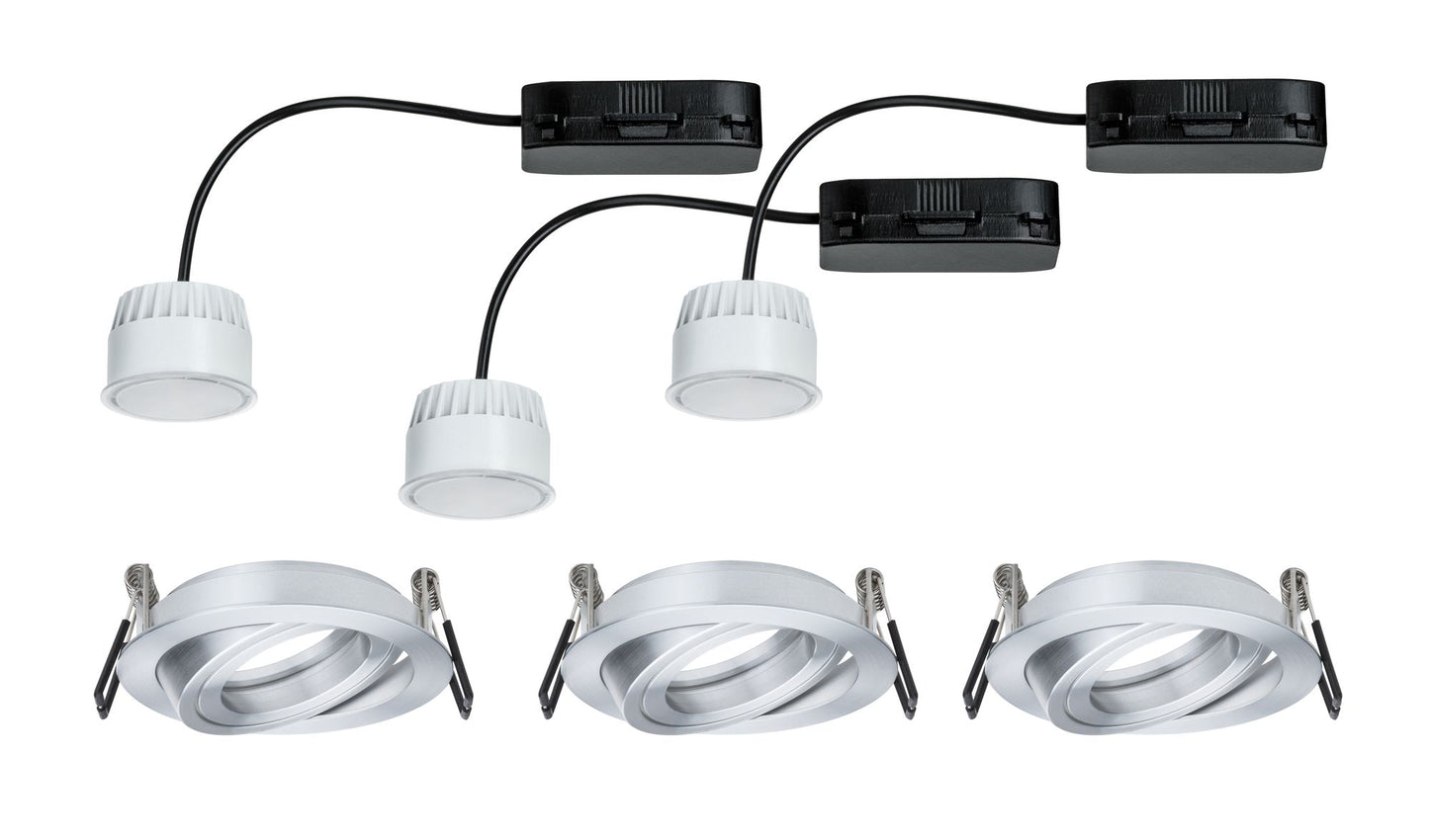 Paulmann Premium EBL Set Coin sat rund schwb LED 3x6,8W 2700K 230V 51mm Alu ged./Alu Zink