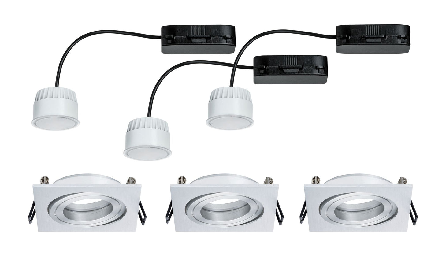 Paulmann Prem EBL Set Coin sat eckig schw. LED 3x6,8W 2700K 230V 51mm Alu geb./Alu Zink