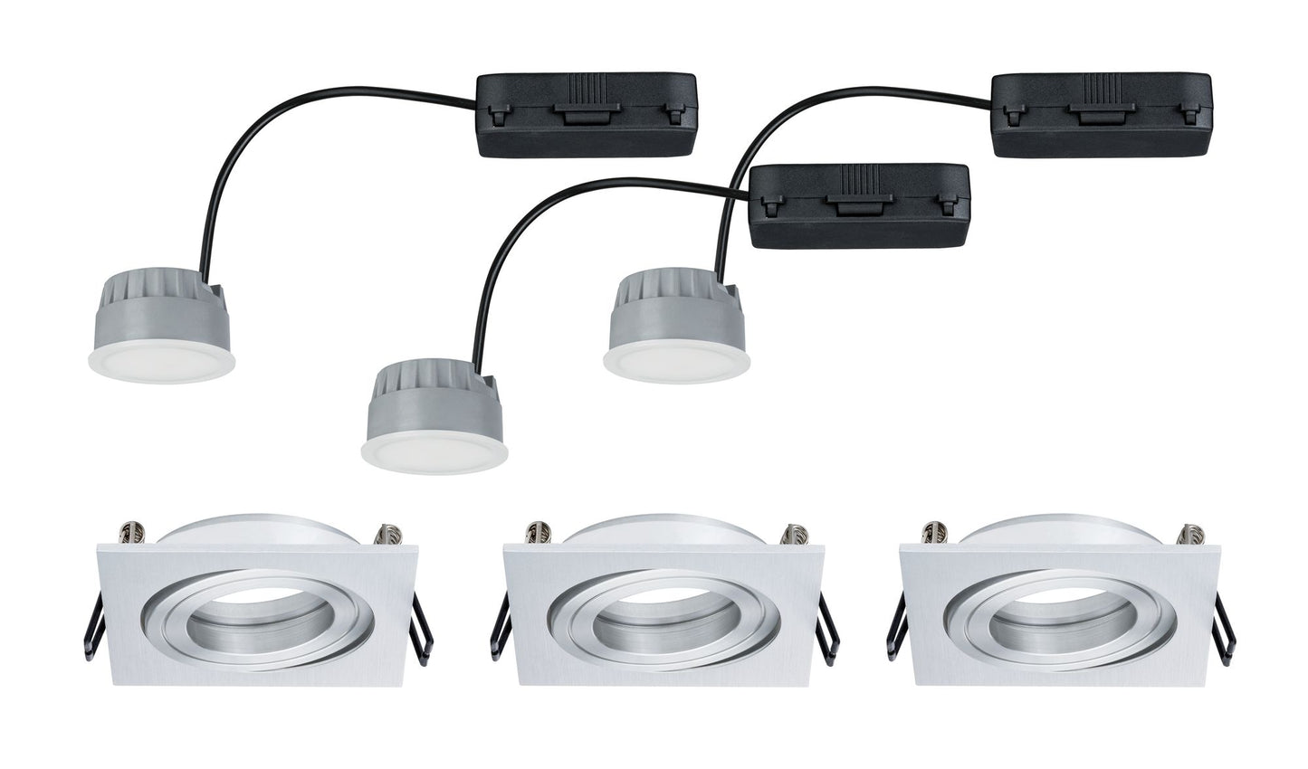 Paulmann Premium EBLSet Coin dim sat eck schw LED 3x7W 2700K 230V 51mm Alu geb/Alu Zink