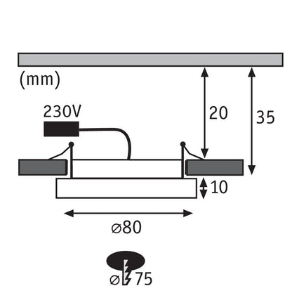 Paulmann EBL Set Panel Areo rund IP23 LED 1x5W 3000K 230V 80mm Nickel matt/Kunststoff