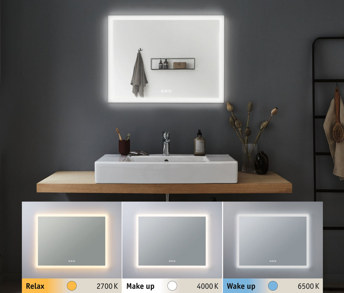Paulmann WallCeiling HomeSpa Mirra eckig IP44 LED _W 800x600mm Chrom/Ws 230V Mt/Acryl