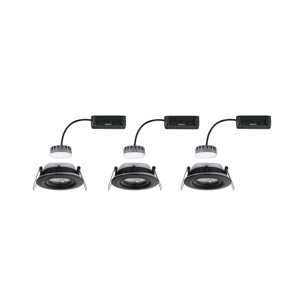 Paulmann LED Einbauleuchte Nova Plus Basisset schwenkbar Coin IP65 rund 93mm 30° Coin 3x6W 3x470lm 230V dimmbar 2700K Schwarz matt