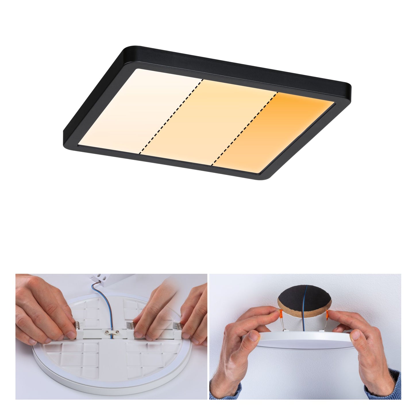 Paulmann VariFit LED Einbaupanel Areo Dim to Warm  IP44 eckig 175x175mm 3 Step Dim to warm Schwarz dimmbar