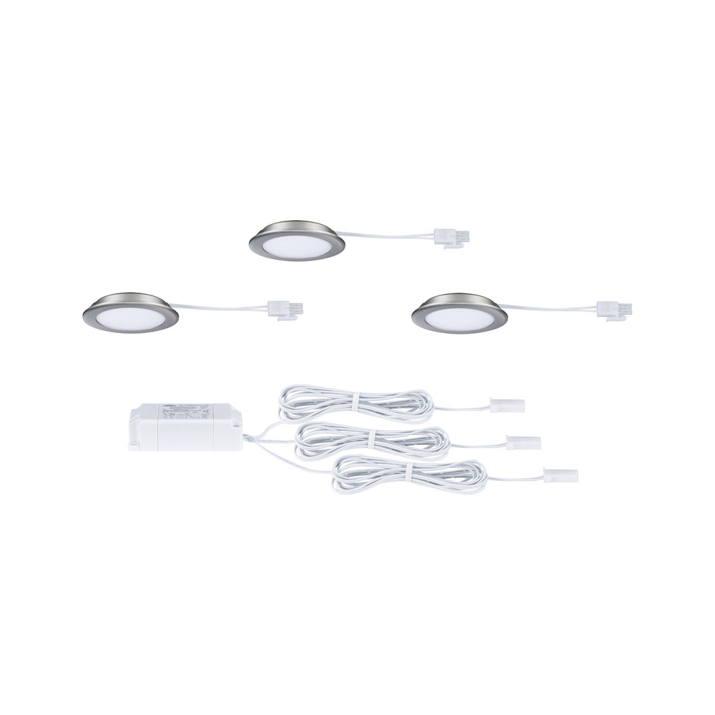 Paulmann LED Möbeleinbauleuchten  3er-Set rund 65mm 3x2,5W 3x180lm 230/12V  4000K Eisen gebürstet