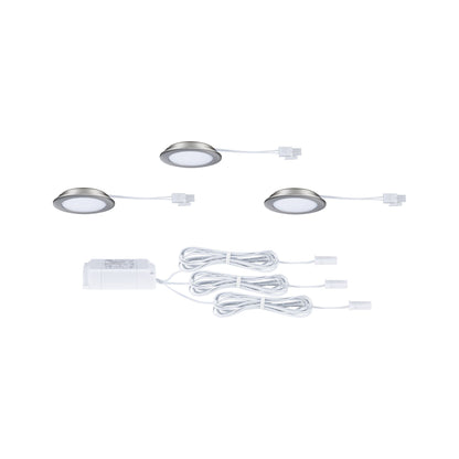 Paulmann LED Möbeleinbauleuchten  3er-Set rund 65mm 3x2,5W 3x180lm 230/12V  4000K Eisen gebürstet