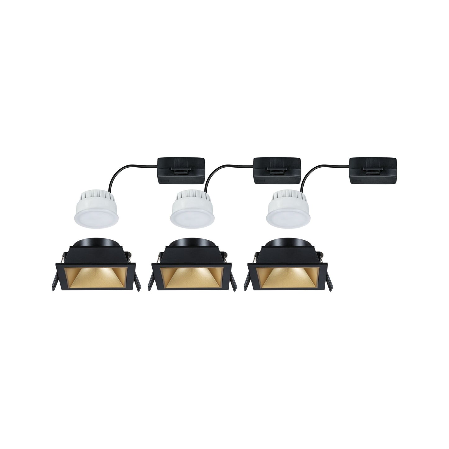 Paulmann LED Einbauleuchte Cole 3er-Set 3-Step-Dim Coin IP44 eckig 88x88mm  Coin 3x6W 3x470lm 230V dimmbar 2700K Schwarz#Gold matt