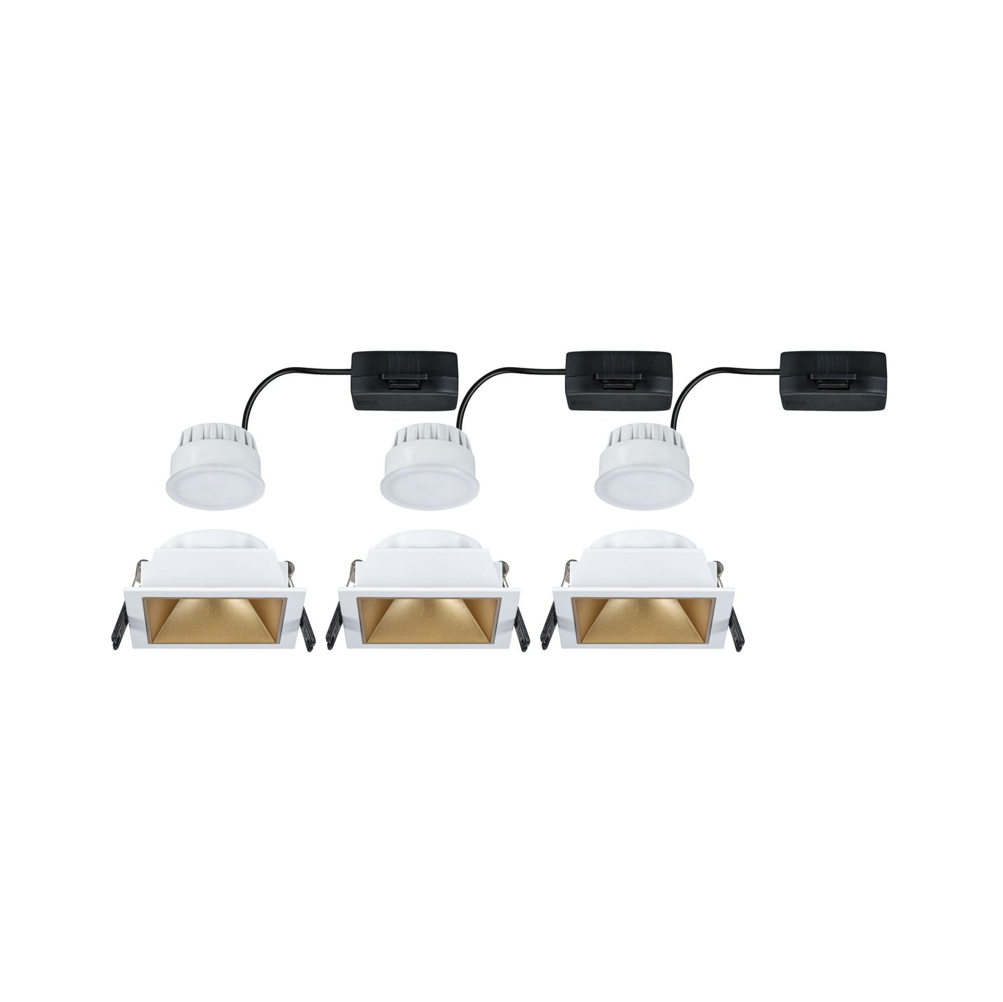 Paulmann LED Einbauleuchte Cole 3er-Set 3-Step-Dim Coin IP44 eckig 88x88mm  Coin 3x6W 3x470lm 230V dimmbar 2700K Weiß#Gold matt