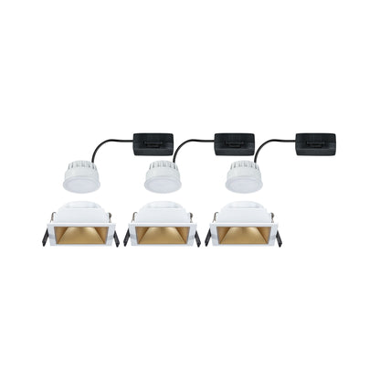 Paulmann LED Einbauleuchte Cole 3er-Set 3-Step-Dim Coin IP44 eckig 88x88mm  Coin 3x6W 3x470lm 230V dimmbar 2700K Weiß#Gold matt