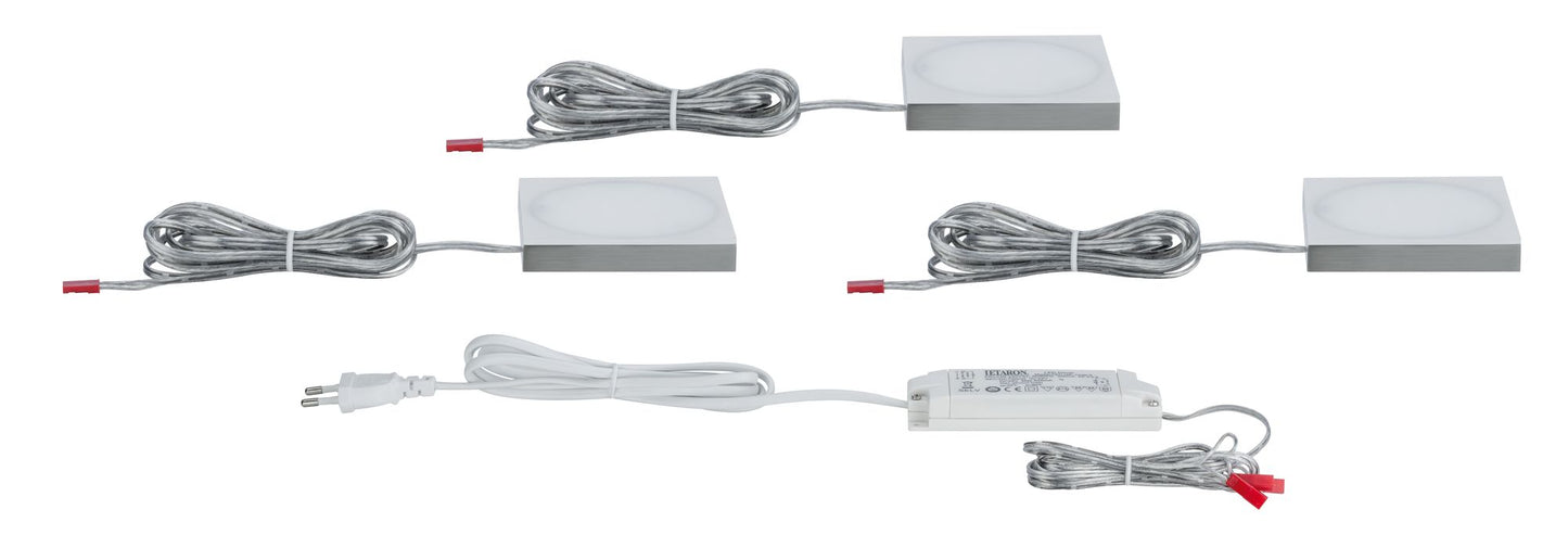 Paulmann Möbel ABL Set Unity eckig LED 3x4,5W 15VA 230V/700mA 75x75mm Eis.geb/Me.Ac