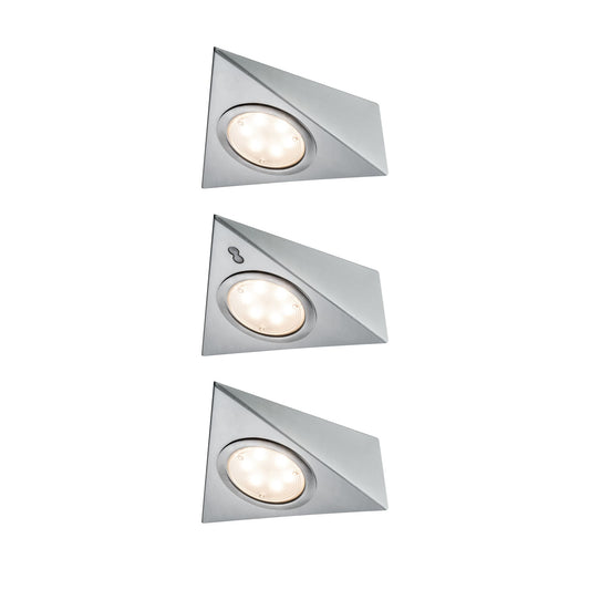 Paulmann Möbel ABL Set 3eck. LED PIR 3x2,8W 12VA 230/12V Eisen gebürstet Metall/Glas