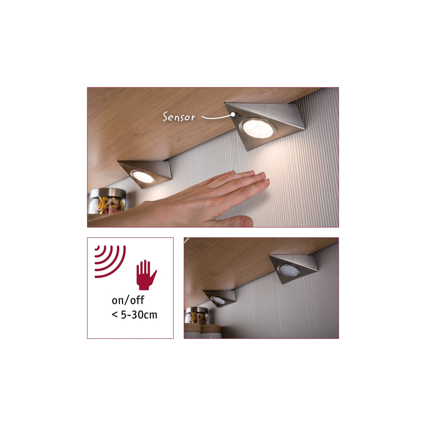 Paulmann Möbel ABL Set 3eck. LED PIR 3x2,8W 12VA 230/12V Eisen gebürstet Metall/Glas