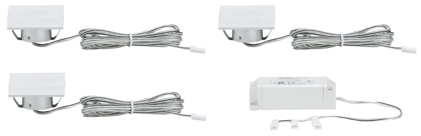 Paulmann Möbel EBL Set Fleecy LED eckig 3x1,3W 2700K 3,6VA 230/12V 50x50mm Satin/ Acryl