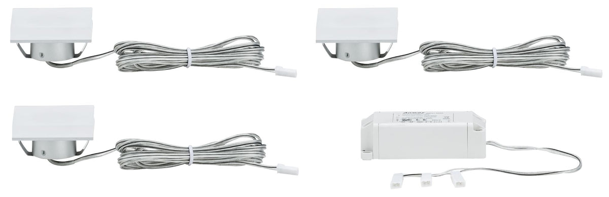 Paulmann Möbel EBL Set Fleecy LED eckig 3x1,3W 2700K 3,6VA 230/12V 50x50mm Satin/ Acryl