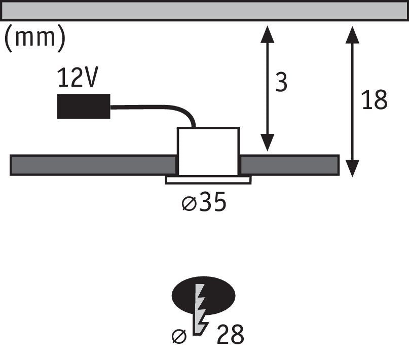 Paulmann Möbel EBL Set Mini rund LED 5x0,4W 2700K 3,6VA 230/12V 35mm Eisen geb/Met