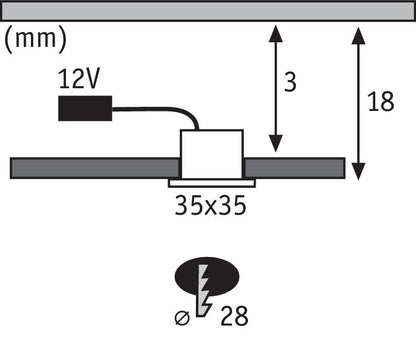 Paulmann Möbel EBL Set Mini eckig LED 5x0,4W 2700K 3,6VA 230/12V35x35mm Eisen geb/Met