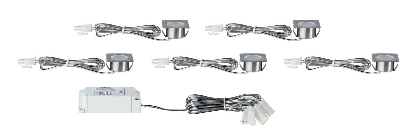 Paulmann Möbel EBL Set Mini eckig LED 5x0,4W 2700K 3,6VA 230/12V35x35mm Eisen geb/Met