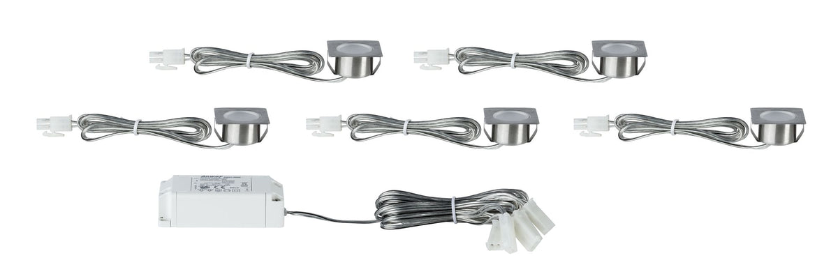 Paulmann Möbel EBL Set Mini eckig LED 5x0,4W 2700K 3,6VA 230/12V35x35mm Eisen geb/Met