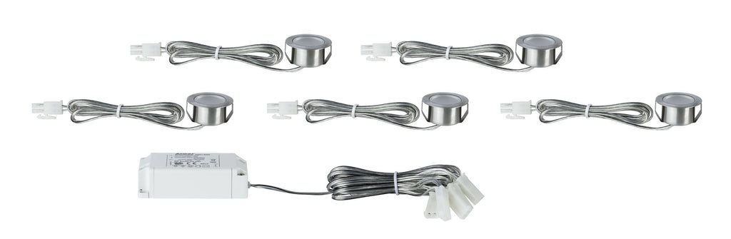 Paulmann Möbel EBL Set Mini rund LED 5x0,4W 6500K 3,6VA 230/12V 35mm Eisen geb/Met