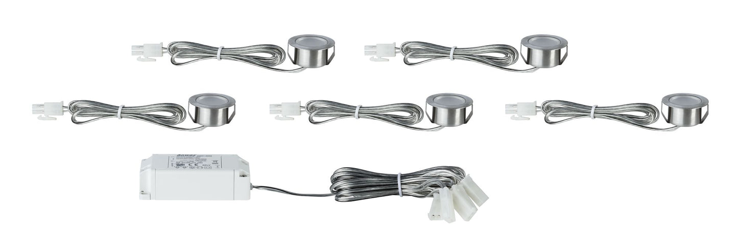 Paulmann Möbel EBL Set Mini rund LED 5x0,4W 6500K 3,6VA 230/12V 35mm Eisen geb/Met
