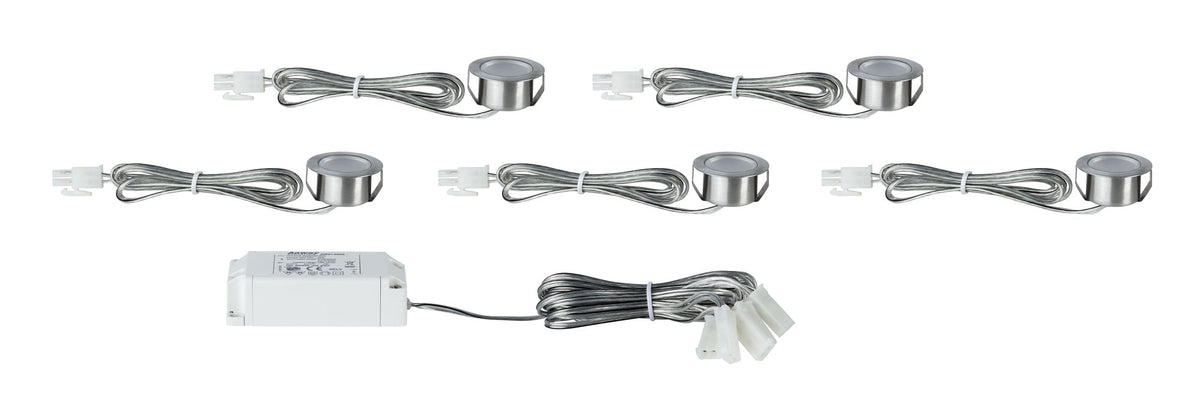 Paulmann Möbel EBL Set Mini rund LED 5x0,4W 6500K 3,6VA 230/12V 35mm Eisen geb/Met
