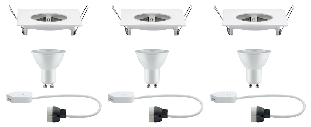 Paulmann Premium EBL Set Nova eckig dim LED 3x7W 230V GU10 51mm Weiß matt/Alu Zink