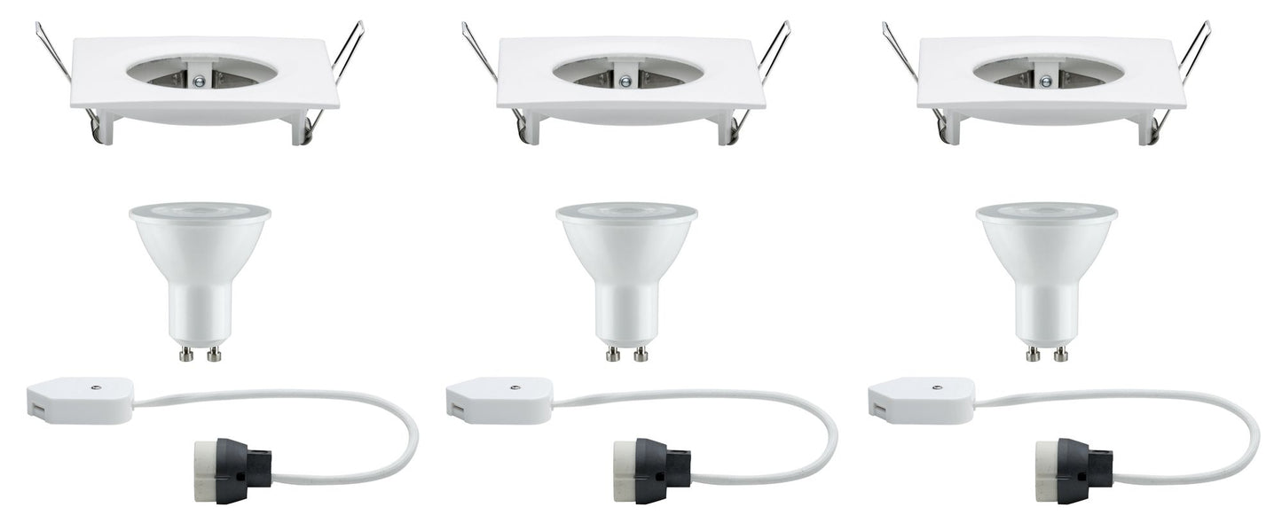 Paulmann Premium EBL Set Nova eckig dim LED 3x7W 230V GU10 51mm Weiß matt/Alu Zink