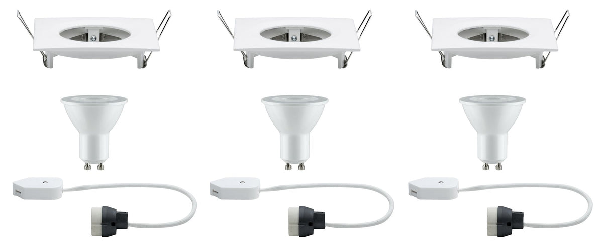 Paulmann Premium EBL Set Nova eckig dim LED 3x7W 230V GU10 51mm Weiß matt/Alu Zink
