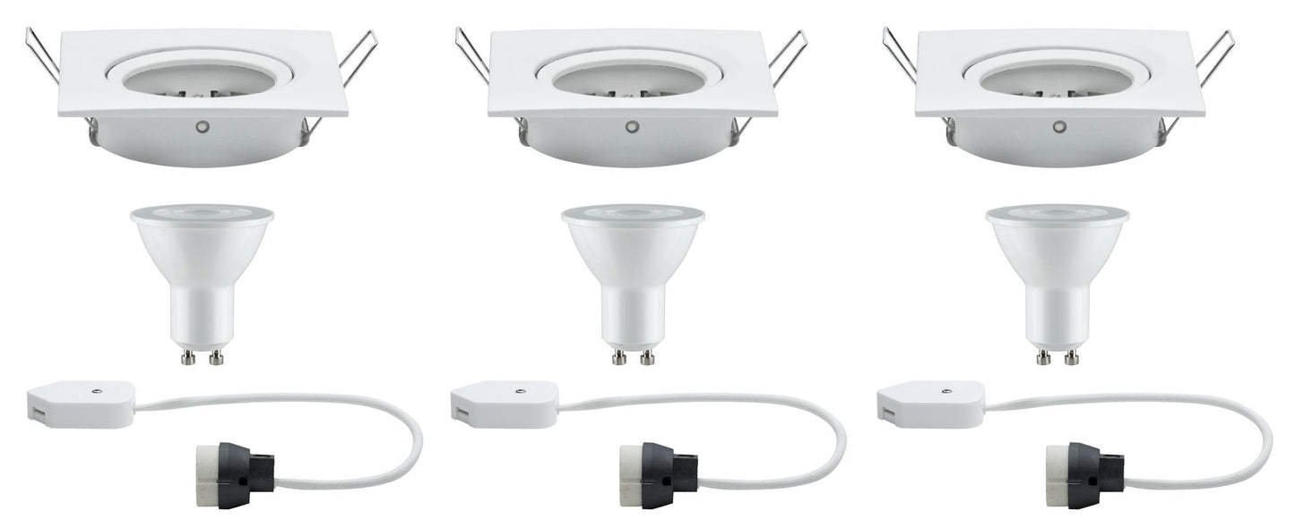 Paulmann Premium EBL Set Nova eckig schwb dim LED 3x7W 230V GU10 51mm Weiß m/Alu Zink