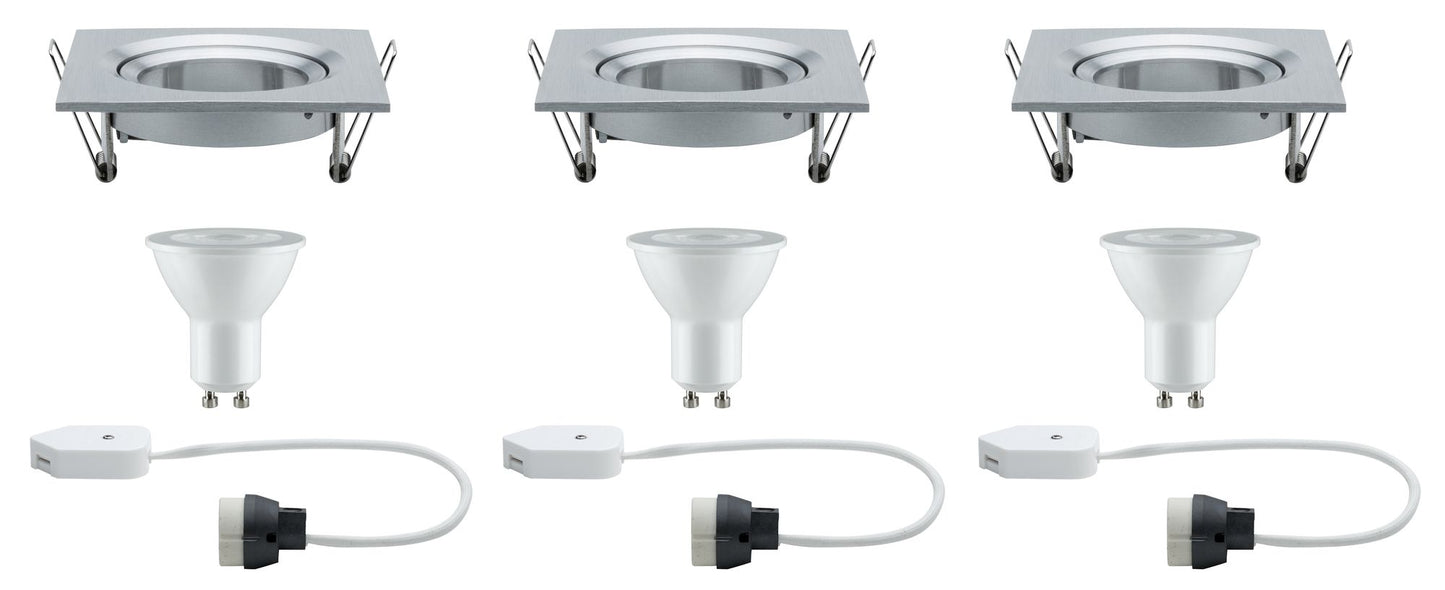 Paulmann Premium EBL Set Nova eckig schwb dim LED 3x7W 230V GU10 51mm Alu ged/Alu Zink