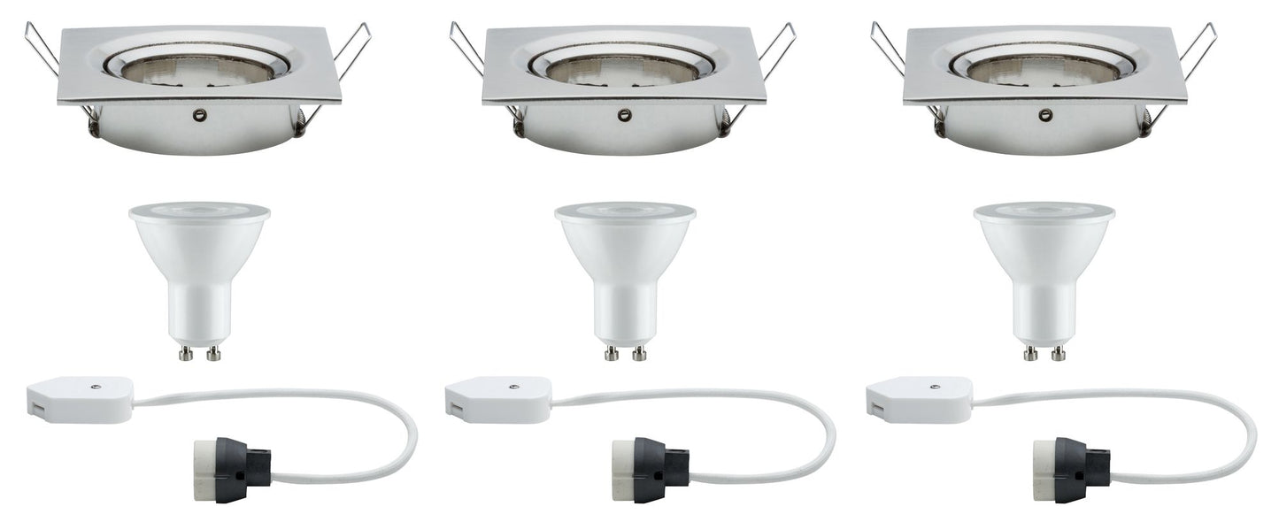 Paulmann Premium EBL Set Nova eckig schwb dim LED 3x7W 230V GU10 51mm Eisen geb/Alu Zi