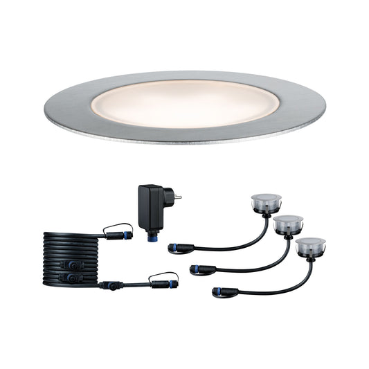 Paulmann Outdoor Plug & Shine Floor Basisset IP65 3000K 3x1W 24V 70mm Silber Eds/Kst
