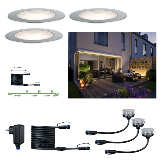 Paulmann Outdoor Plug & Shine Floor Eco Basisset IP65 4000K 3x1W 24V 70mm Silber Eds/Kst