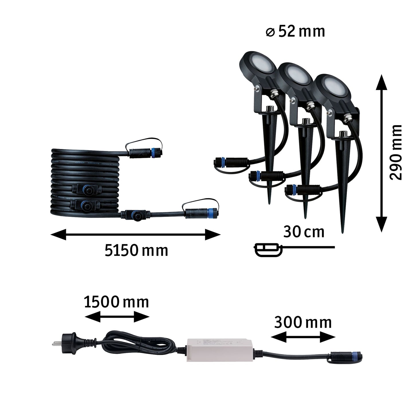 Paulmann Outdoor Plug & Shine Spot Sting Set IP67 3000K 3x6W 24V dimmable