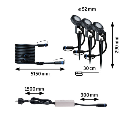 Paulmann Outdoor Plug & Shine Spot Sting Set IP67 3000K 3x6W 24V dimmable