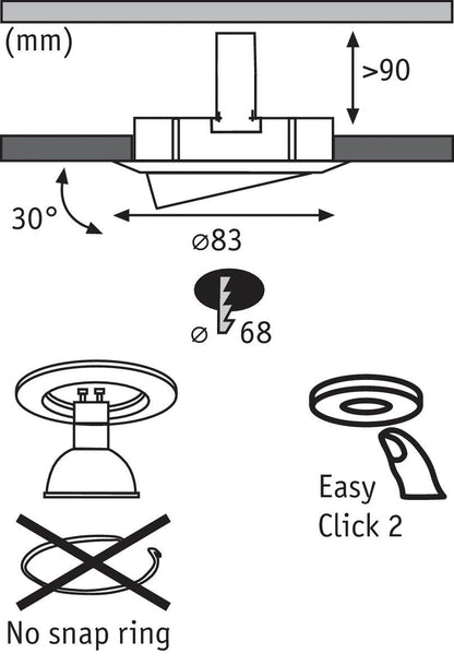 Paulmann Prem EBL easyClick2 schwenkbar max.50W 230V GU10 51mm Eisen geb/Alu Zink