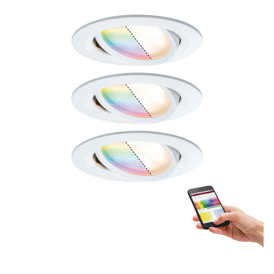 Paulmann EBL Set Nova Plus BLE RGBW schwb LED 3x 2W 230V/24V 51mm Weiß matt/Alu Zink