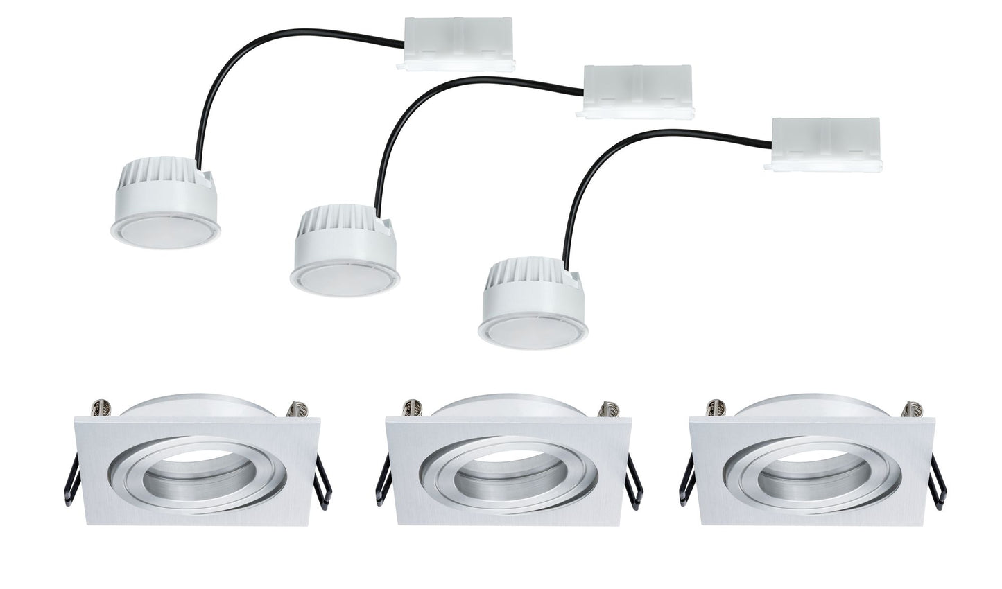 Paulmann EBL Set Coin sat eckig schwb LED 3x6,8W 2700K 230V 51mm Alu ged/Alu Zink