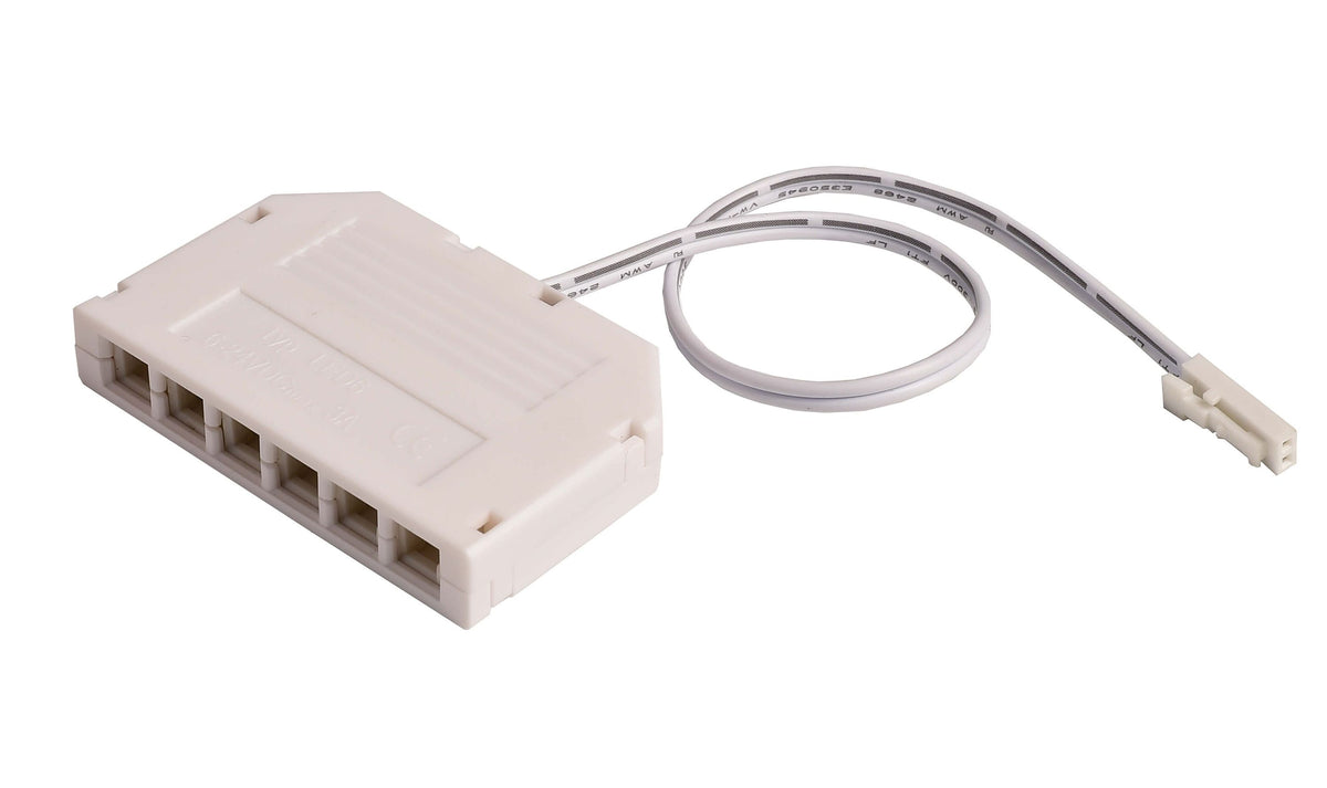Deko-Light MINI-AMP 6-fach Verteiler (1x Stecker, 6x Buchse) 20cm, 12V/24V, max. 3A, IP20  Weiß