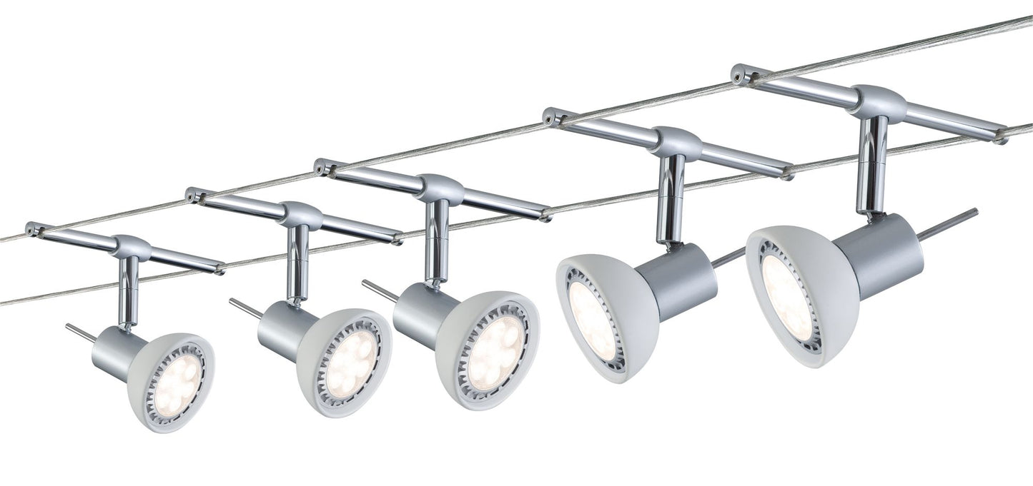 Paulmann WireSystem Set Sheela max 5x10W GU5,3 Chrom matt/Opal 230/12V 60VA Metall/Glas