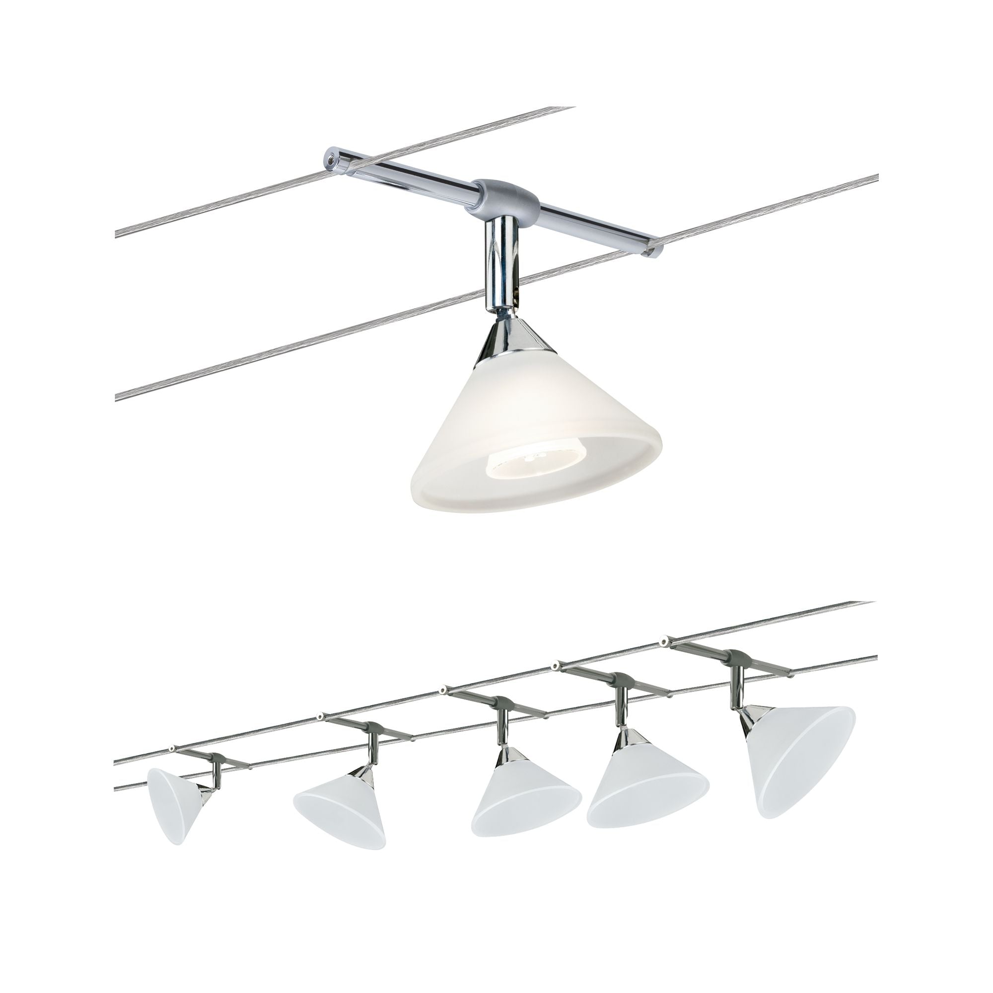 Paulmann WireSystem Colmar max 5x10W GU4 Chrom/Satin 230/12V 80VA Metall/Glas