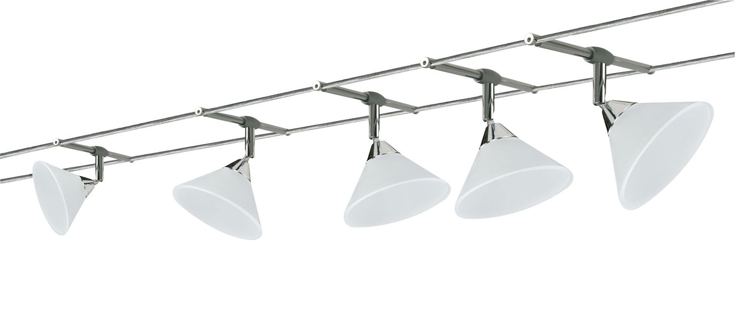 Paulmann WireSystem Colmar max 5x10W GU4 Chrom/Satin 230/12V 80VA Metall/Glas