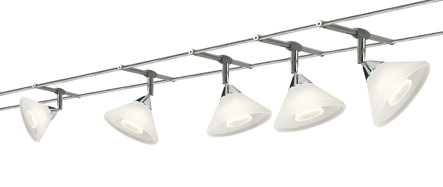 Paulmann WireSystem Colmar max 5x10W GU4 Chrom/Satin 230/12V 80VA Metall/Glas