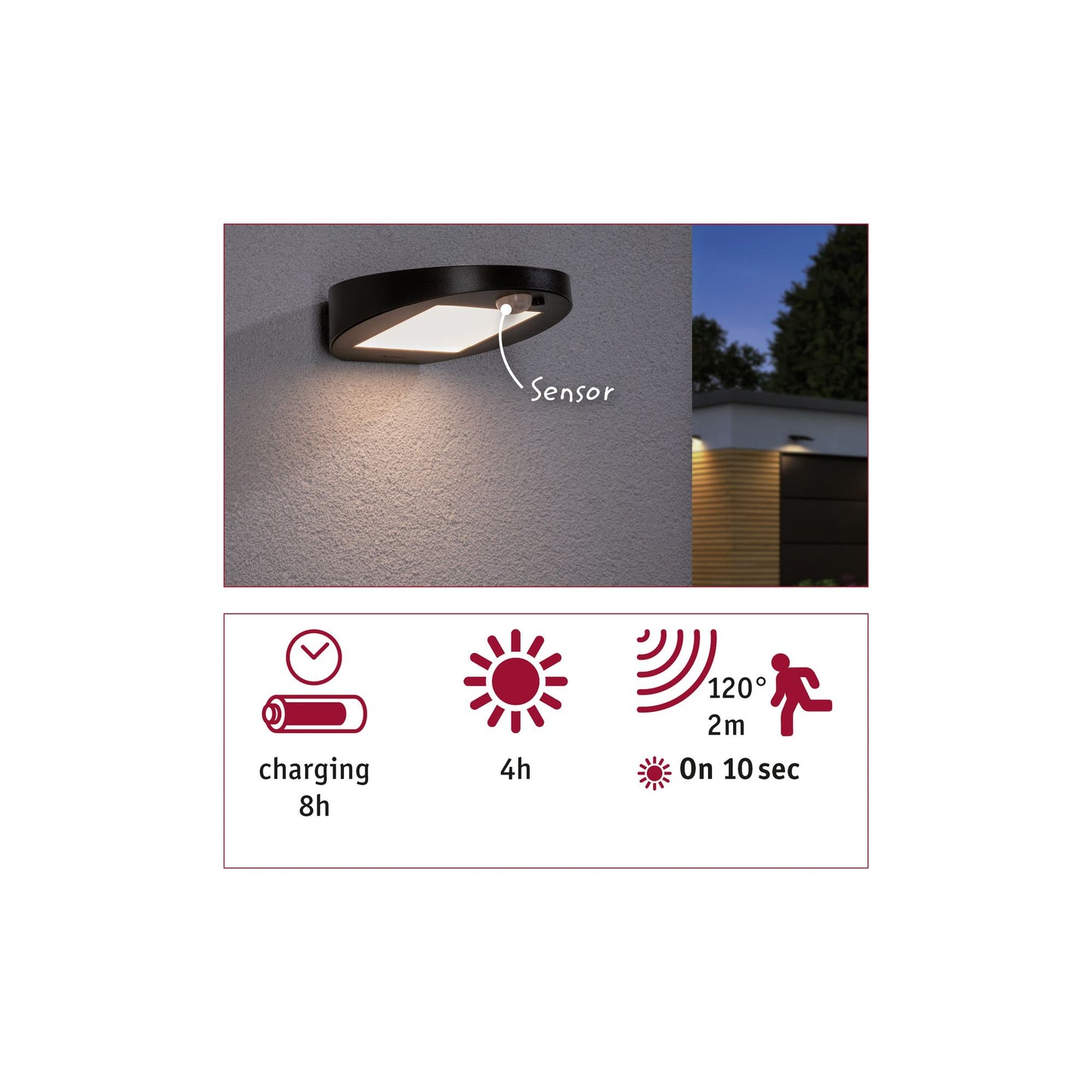 Paulmann Outdoor Solar Wandleuchte Ryse Anthrazit mit Bewegungsmelder 3000K 145lm