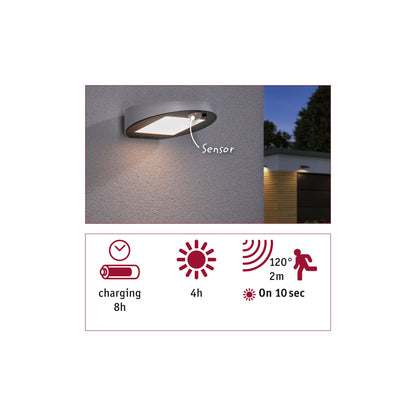 Paulmann Outdoor Solar Wandleuchte Ryse Weiß mit Bewegungsmelder 3000K 145lm